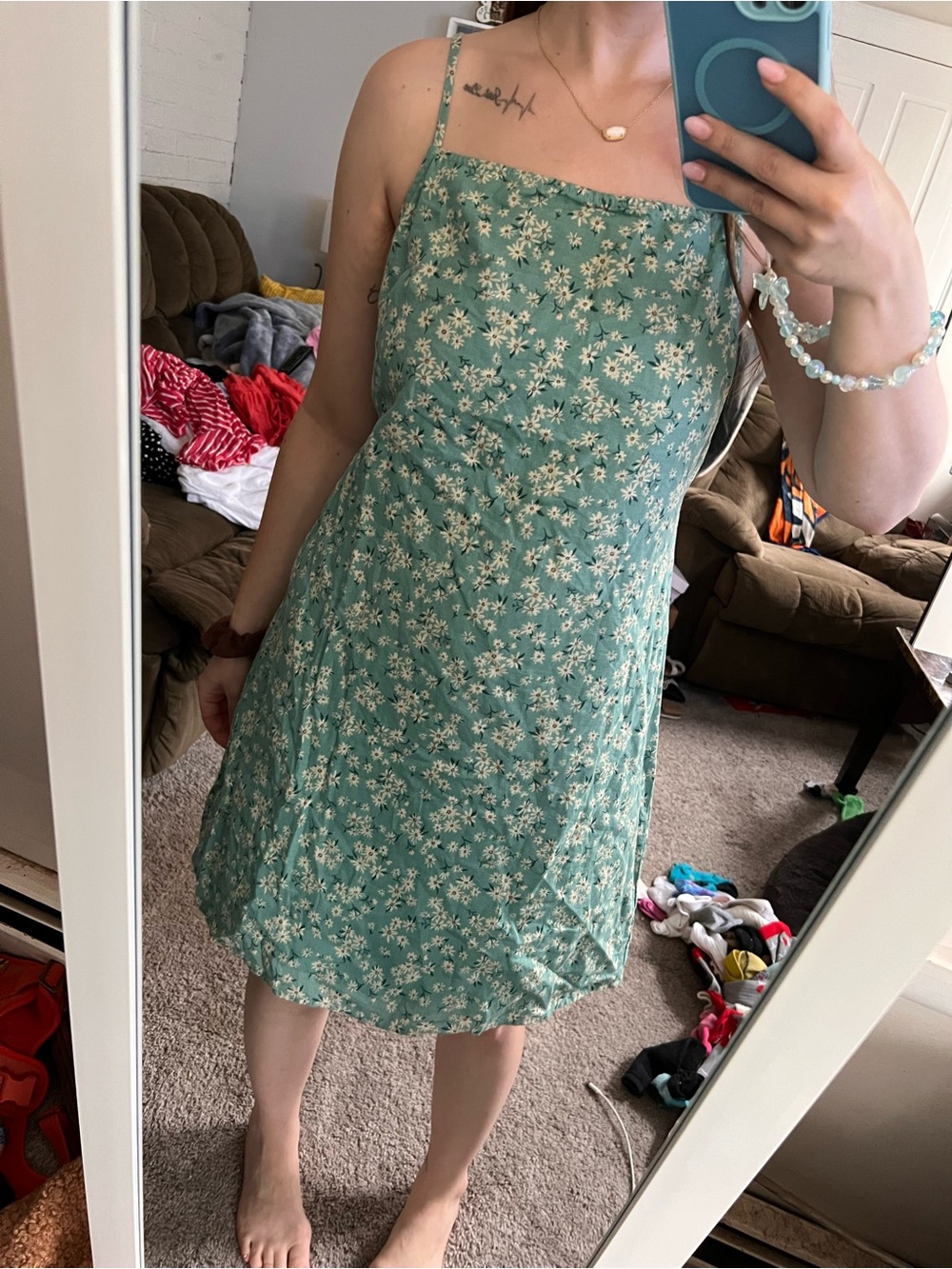 American Eagle Outfitters Mint Green Floral Mini Dress